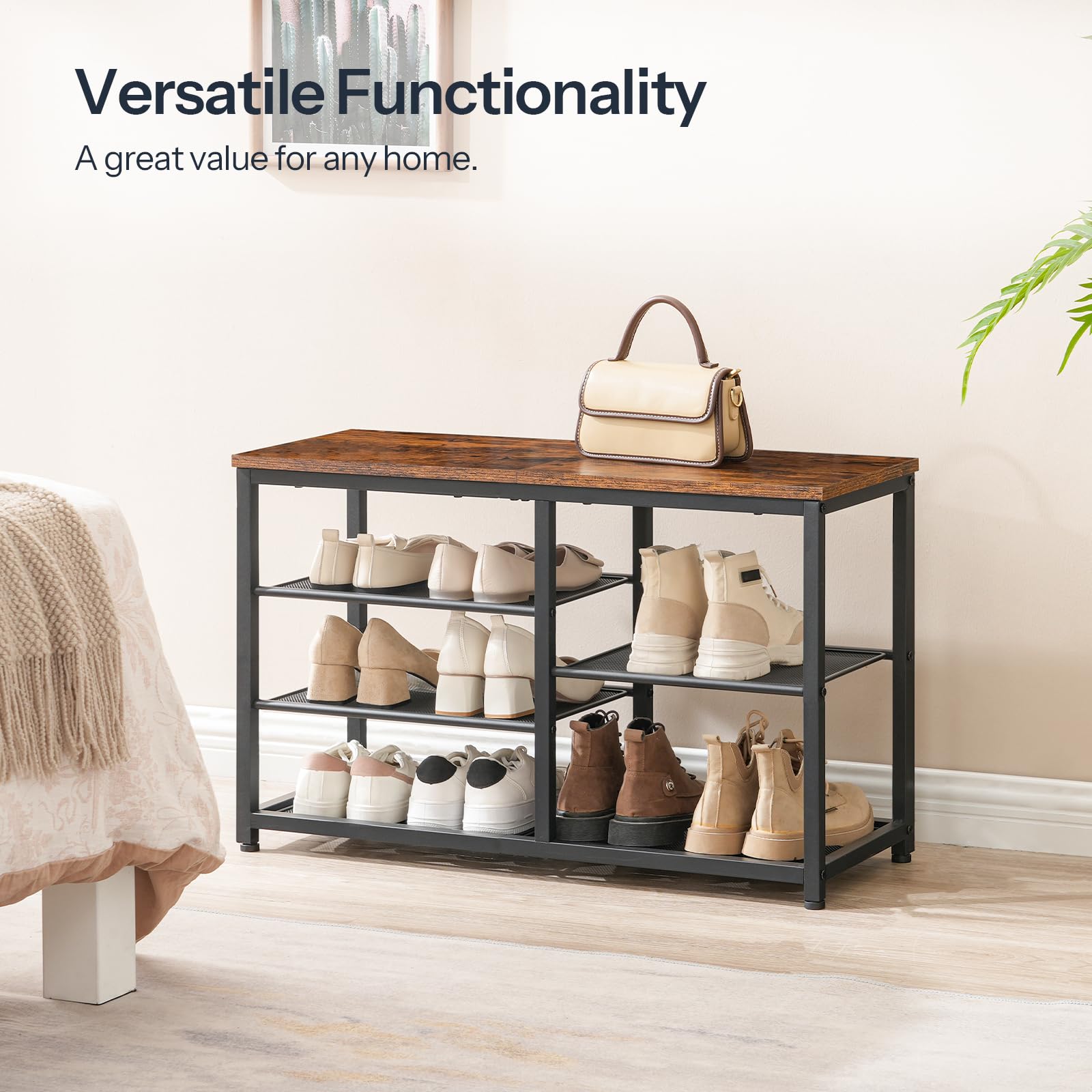 HOOBRO Shoe Bench with Seat, 5-Tier Shoe Rack Bench, Shoe Storage Organizer, 80 cm Shoe Storage Bench for Entryway, Hallway, Space Saving