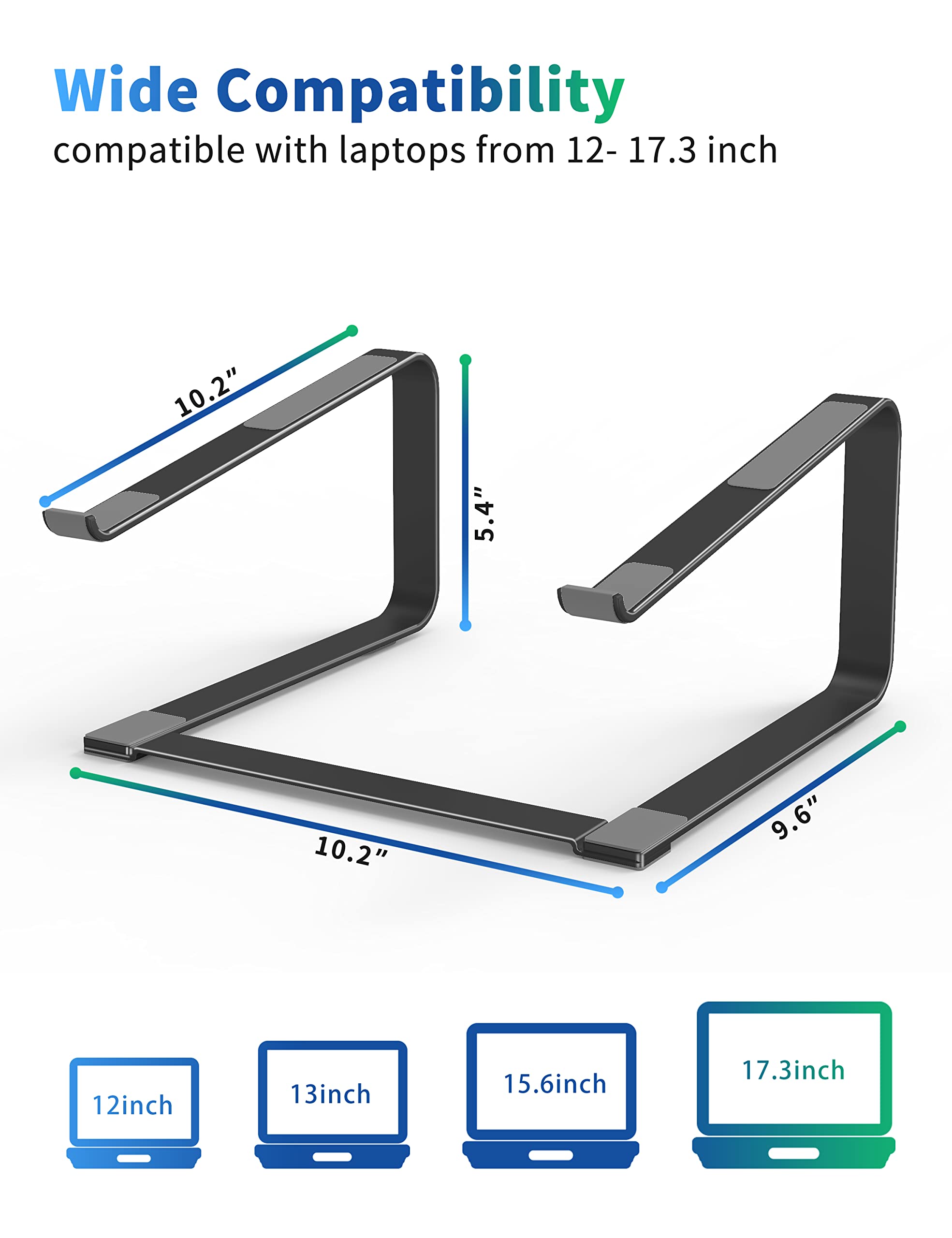 SOUNDANCE Laptop Stand for Desk, Metal Computer Riser, Heavy Stable PC Holder, Ergonomic Laptops Elevator for 12 to 17.3 Inches Notebook Computer