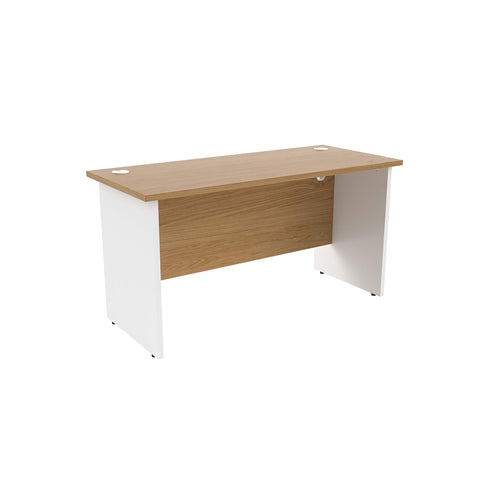 Office Hippo Heavy Duty Rectangular Office Desk, Home, Table, Integrated Cable Ports, 5 Yr Wty, MFC, White Legs, Oak Top, 120cm x 80cm
