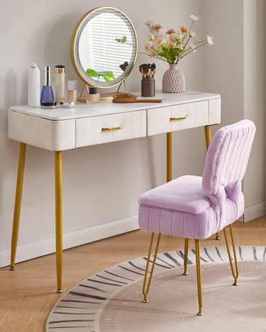 IBUYKE Vanity Stool with Storage, Folding Back Makeup Chair, Purple WBD030V