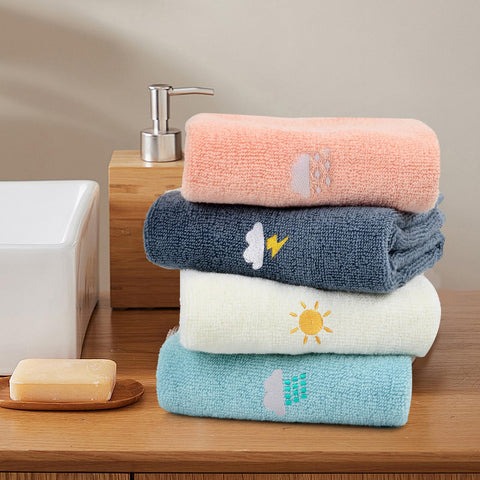 Dewocke 4PCS Children's Facial Towel, Kids Washcloth Towels, Cotton Kids Face Towels, Cute Hand Towel Set, Embroidered Children Towels