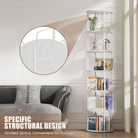 OCTORO 6 Tier Rotating Bookshelf, 360° Corner Bookshelf Tower, Round Revolving Bookcase with Adjustable Levels, Spinning Book Shelf for Home Office