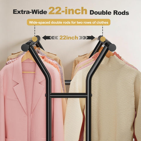 Clothes Rail Heavy Duty, Load 220 KG, Clothing Rail for Bedroom, Black