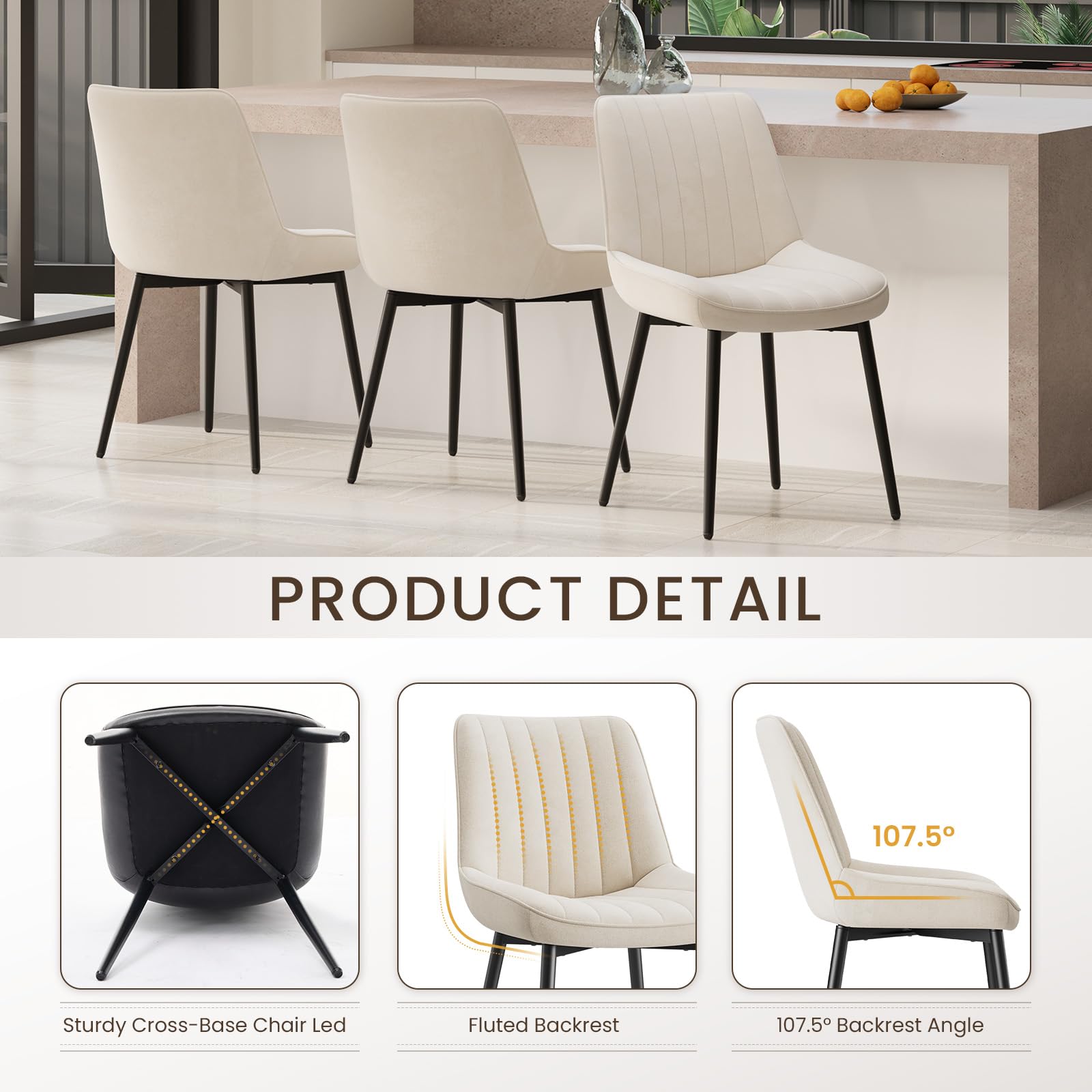 COLAMY Velvet Dining Chairs Set of 6, Velvet Chairs for Dining Room with Metal Legs and Thick Seat Cushion