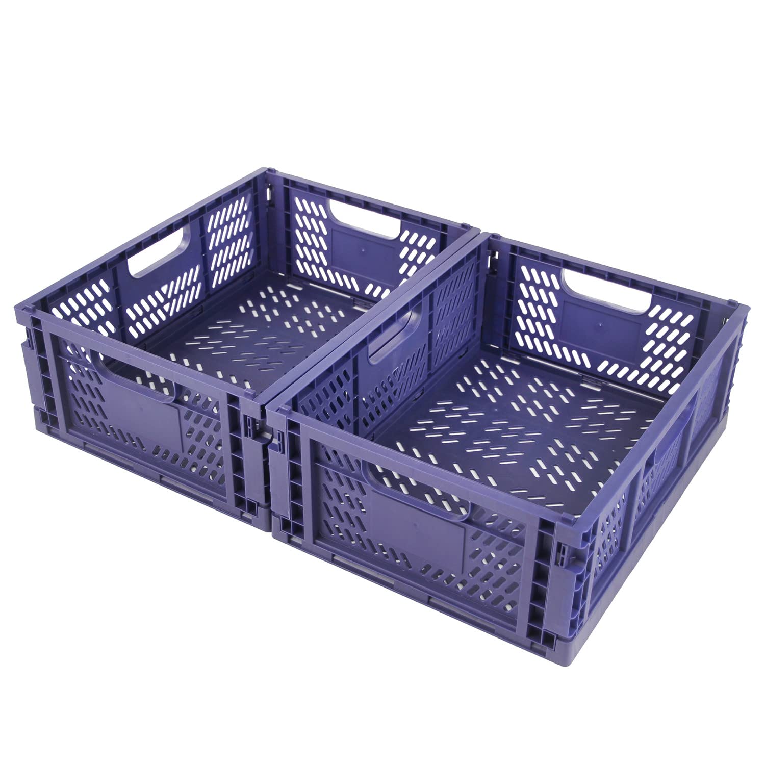 Spesh 2 Pcs Collapsible Storage Boxes Stackable Storage Baskets Folding Plastic Crates Foldable Crate Bins with Handles for Desk,Shelf,Cupboard