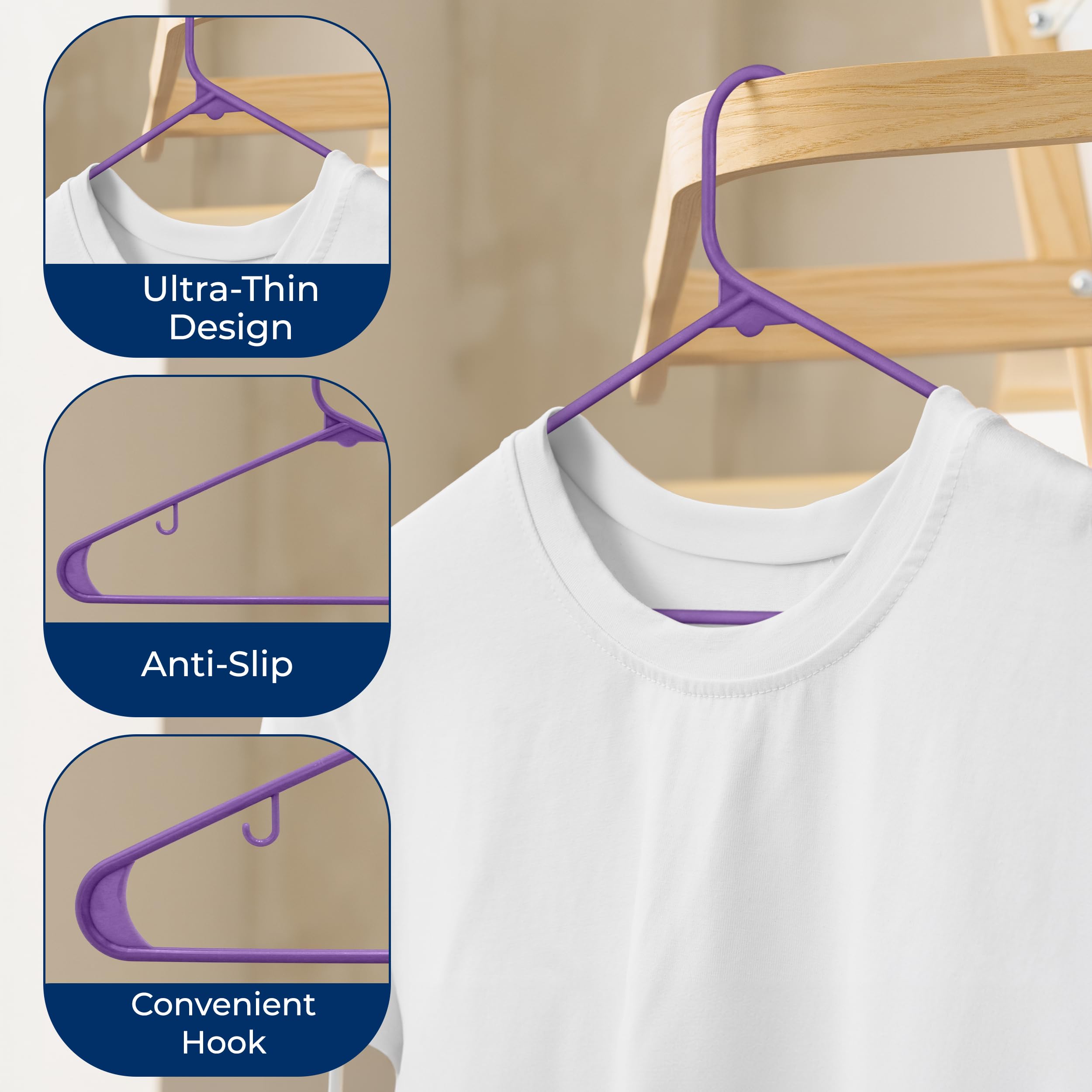 SereneLife Plastic Hangers 10 pcs, Non-Slip Heavy Duty Clothes Hanger Set, Smooth Finish to Protect Fabric, Lightweight