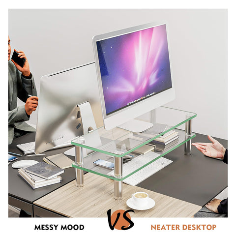 Hemudu 2 Pack Computer Monitor Stand Riser with Height Adjustable ‎56cm x 24cm Multi Media Desktop Stand for PC Computer Monitor