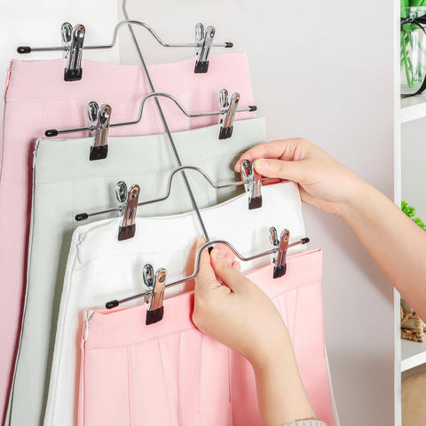 TOPIA HANGER 4 Tier Metal Skirt Hangers for Women, Pants Hanger Space Saving with Adjustable Clips, Gain 70% More Space, Non Slip Grip for Slacks