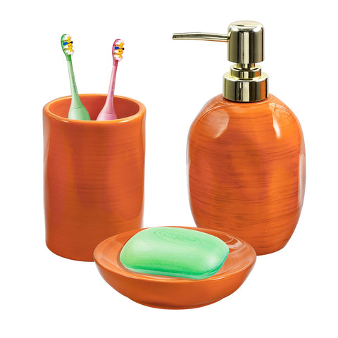 Burnt Orange Bathroom Accessories Set, 3PC Ceramic Bathroom Sets Complete, Toothbrush Holders, Soap Dispenser, Soap Dish, Autumn Bathroom Decor