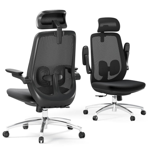 LarkLeaves Ergonomic Mesh Office Chair, Comfy with Adjustable Headrest, Flip-Up Arms, Lumbar Support, Thick Cushion, Swivel for Home Office, Study