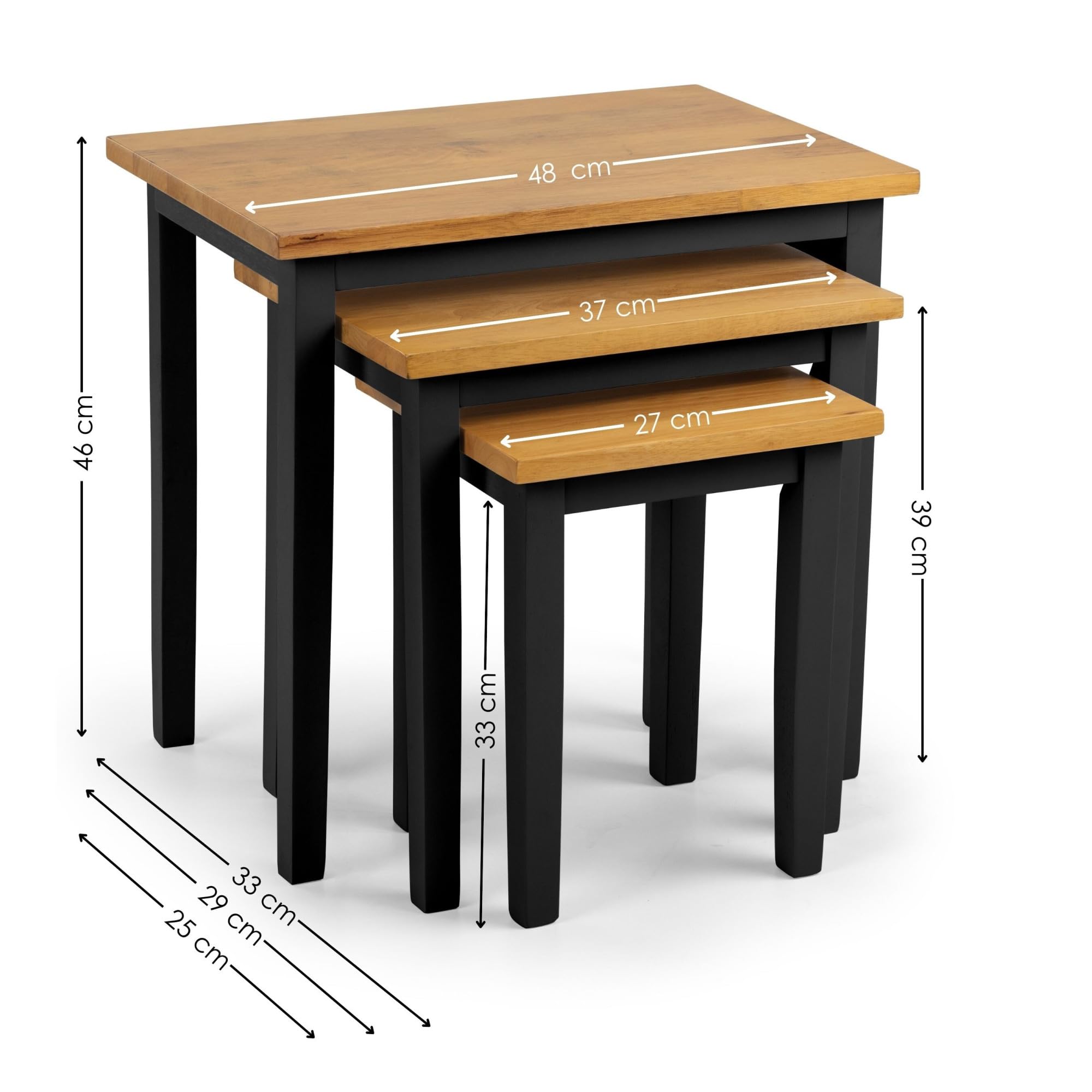 Julian Bowen Cleo Nest of Tables, Set of 3, Black & Oak - H46 x W48 x D33cm