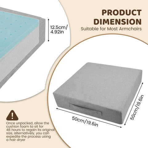 Recliner Cushions for Elderly 50* 50*12.5cm Grey Armchair Booster Cushion Large Dual-Layer Memory Foam Seat Chair Recliner Sofa Cushion Pad Support