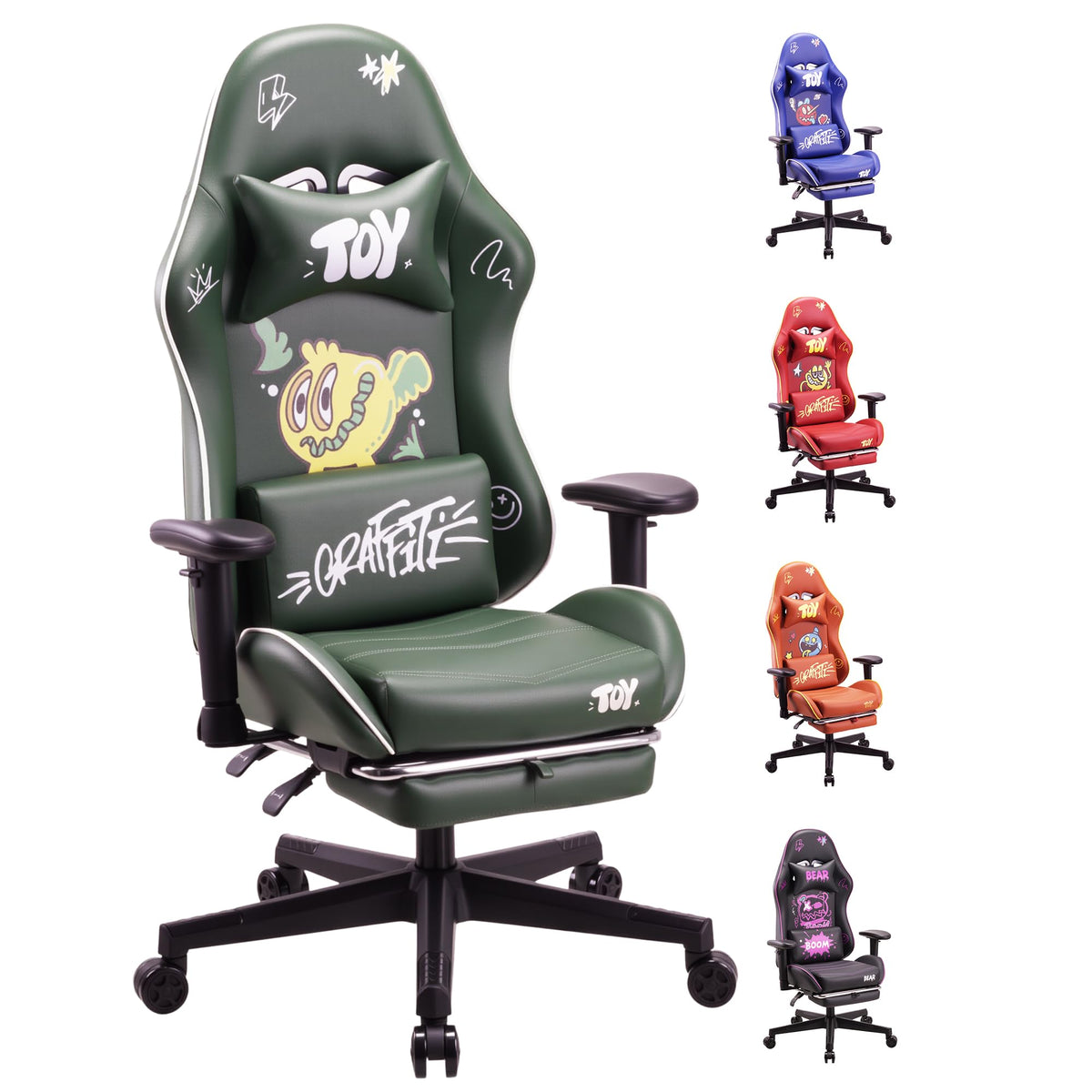 play haha Gaming Chair with Footrest, Ergonomic Reclining Gamer Chair with Adjustable Armrests