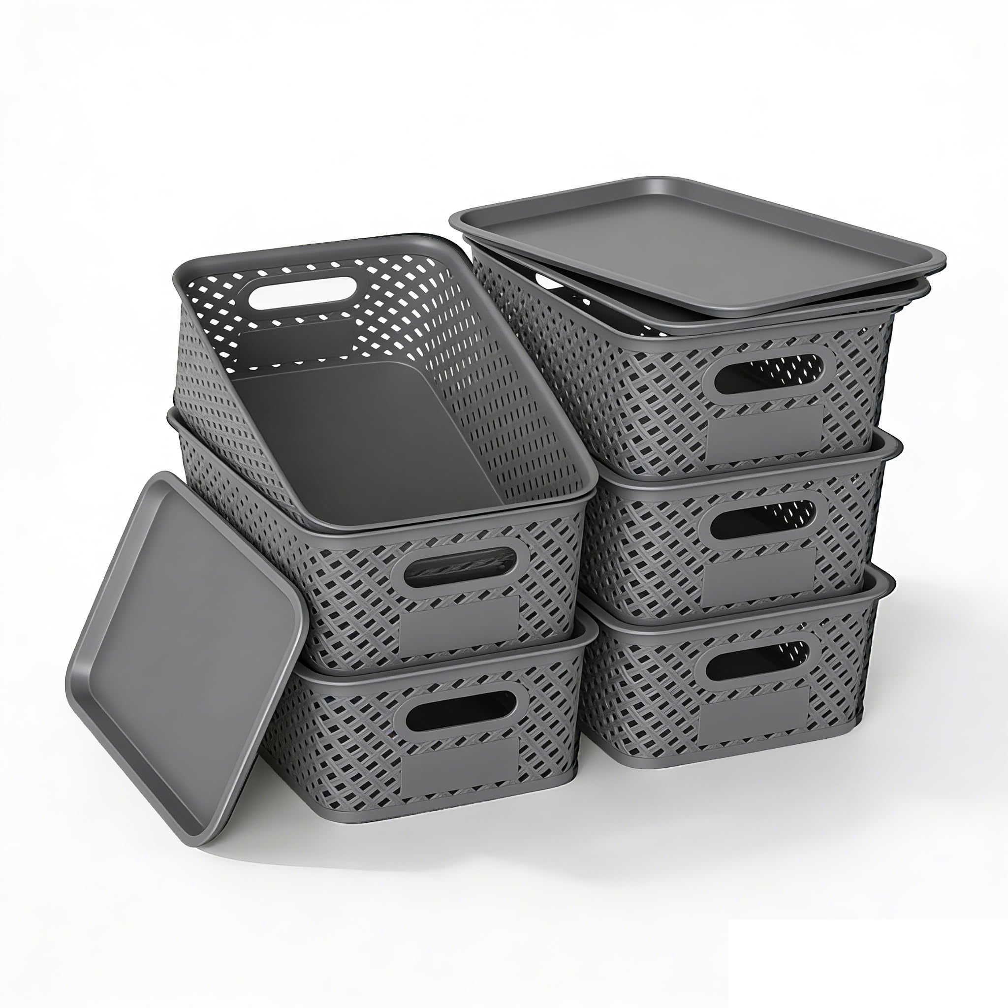 HapiLeap Plastic Storage Baskets With Lid Set of 6 Pack, Storage Boxes for Organizing