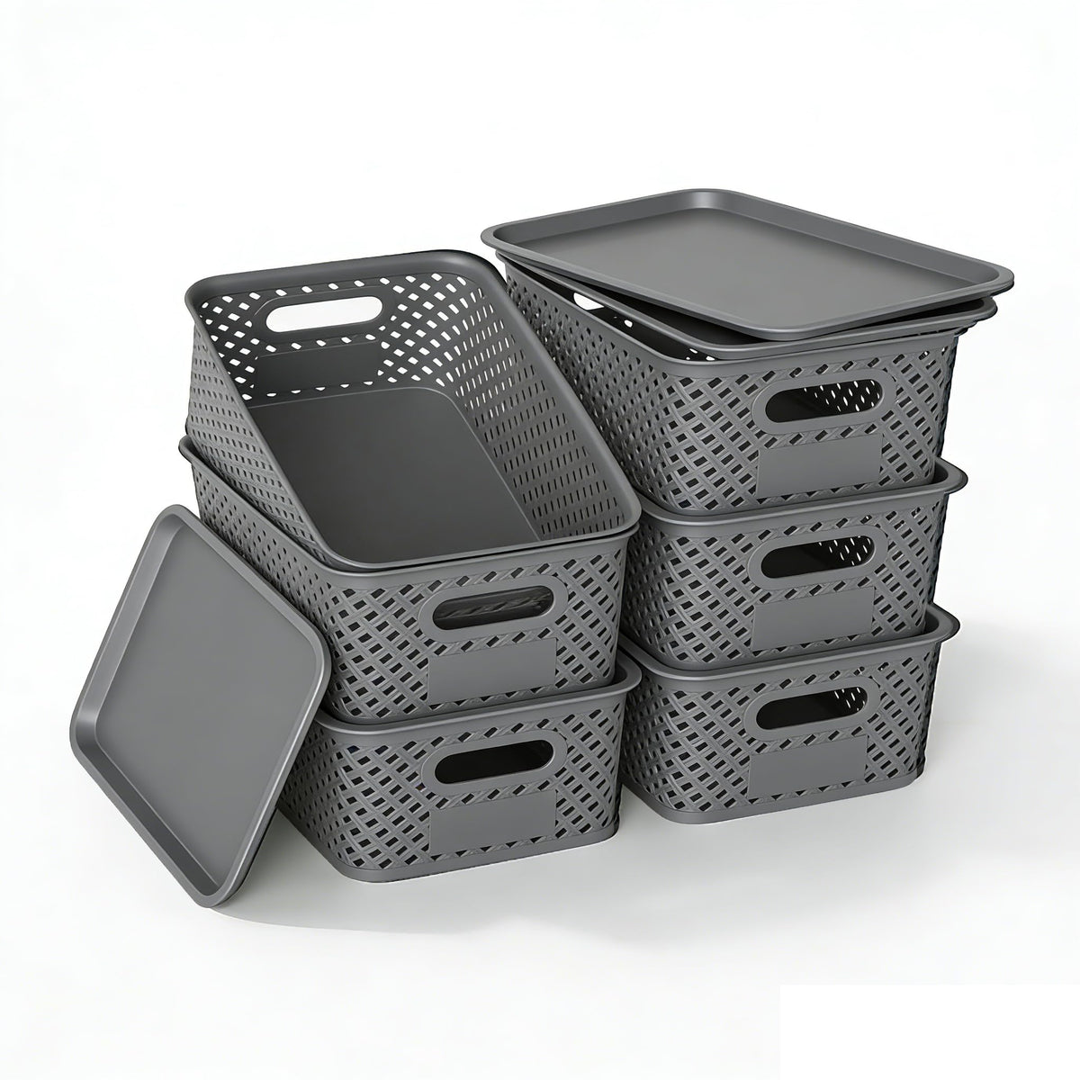 HapiLeap Plastic Storage Baskets With Lid Set of 6 Pack, Storage Boxes for Organizing
