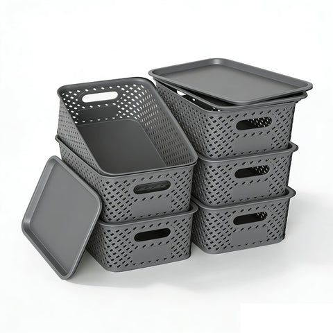HapiLeap Plastic Storage Baskets With Lid Set of 6 Pack, Storage Boxes for Organizing