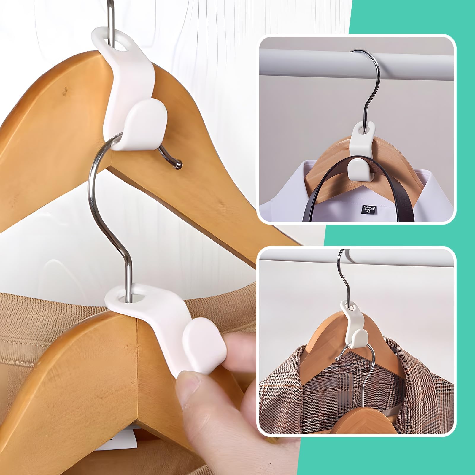 70-Pack White Clothes Hanger Connector Hooks - Space-Saving Wardrobe Organizer Accessories for Closet Efficiency, Compatible with Various Hangers