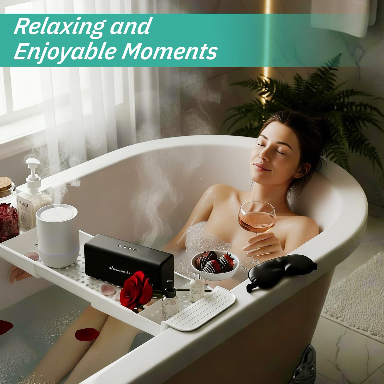 Expandable Bath Rack, Bath Tray Adjustable Bathtub Tray Multifunctional Bathtub Caddy Trays Bathroom Accessories Stylish For Candle Towel Book Wine