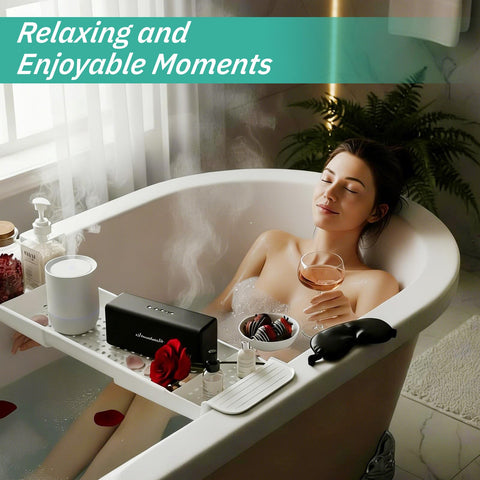 Expandable Bath Rack, Bath Tray Adjustable Bathtub Tray Multifunctional Bathtub Caddy Trays Bathroom Accessories Stylish For Candle Towel Book Wine