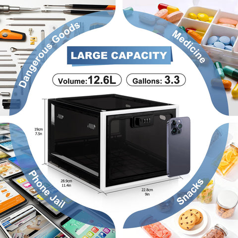 Gemaxvoled Lockable Medicine Box, 12.6L BPA-Free Lockable Storage Box for Child Safety