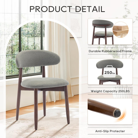 COLAMY Modern Dining Chairs Set with Wooden Legs – Upholstered Fabric Dining Room Chairs with Curved Backrest, Soft Cushion Seat