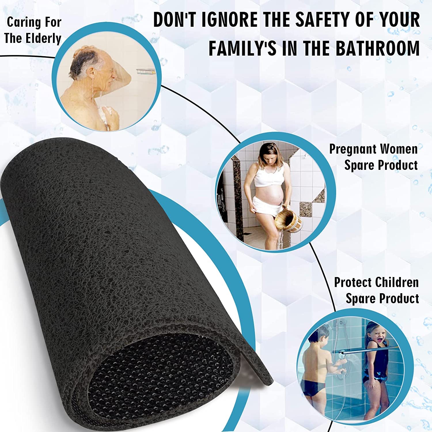 Bingobang Bath Mats Non Slip,Shower Mat Rubber 60x40cm,Extra Soft Anti-Mould, Machine-Washable,For Bathroom Floor,Bathtub(Black)