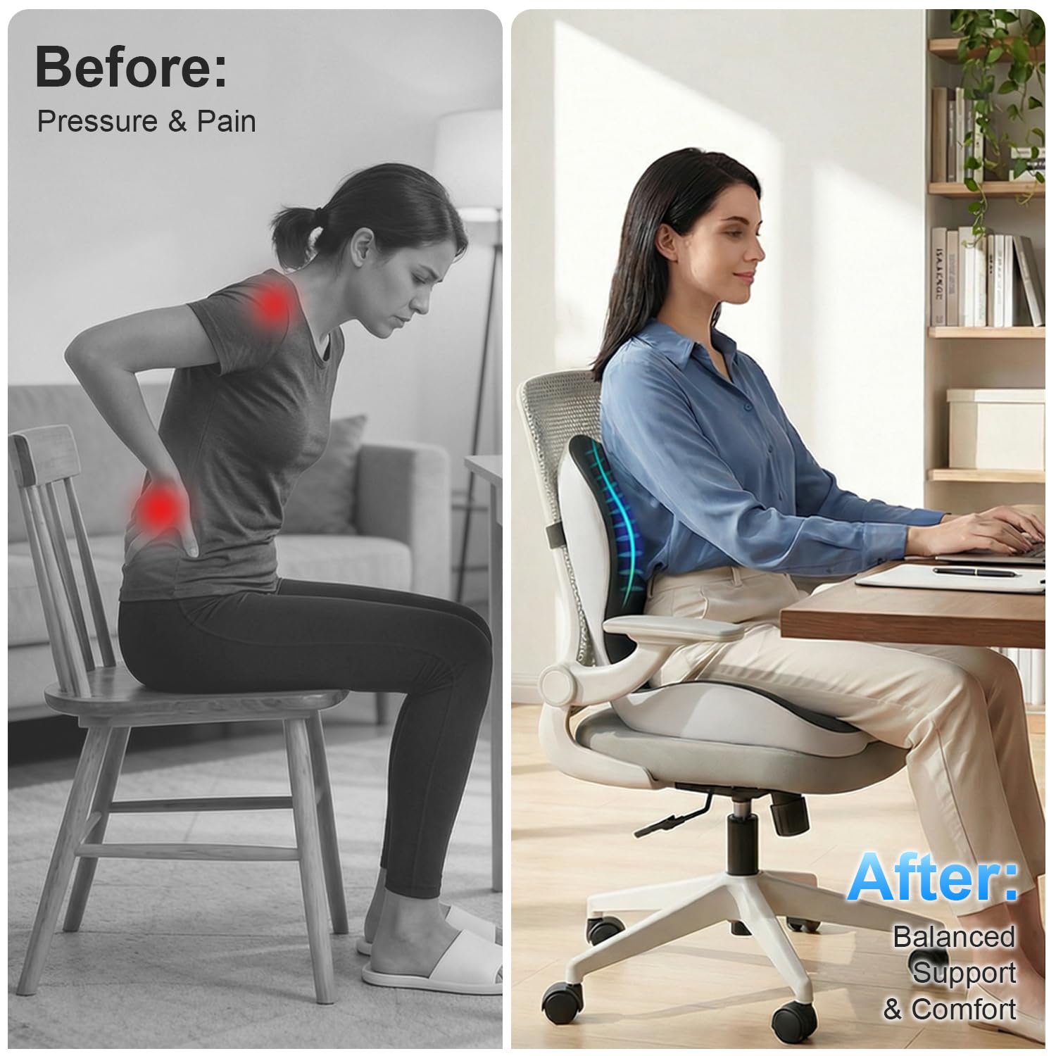Gresonic Ergonomic Memory Foam Seat Cushion, For Office, Car, Gaming & Dining Chairs, Sciatica, Tailbone & Coccyx Pain Relief