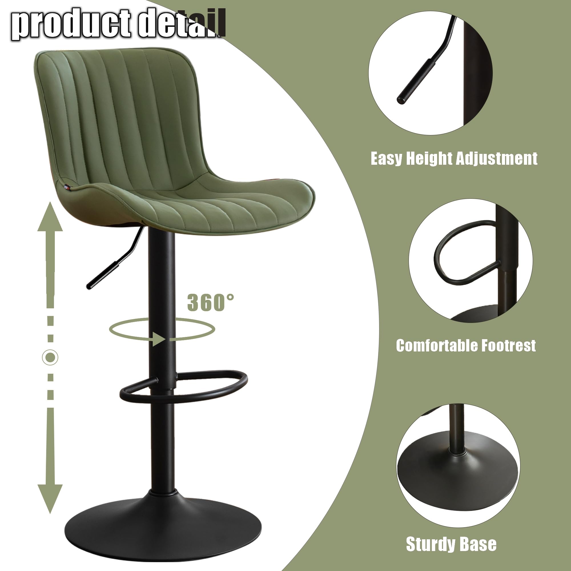 Kidol&Shellder Bar Stools Set of 2 Modern Breakfast Bar Stools, Green