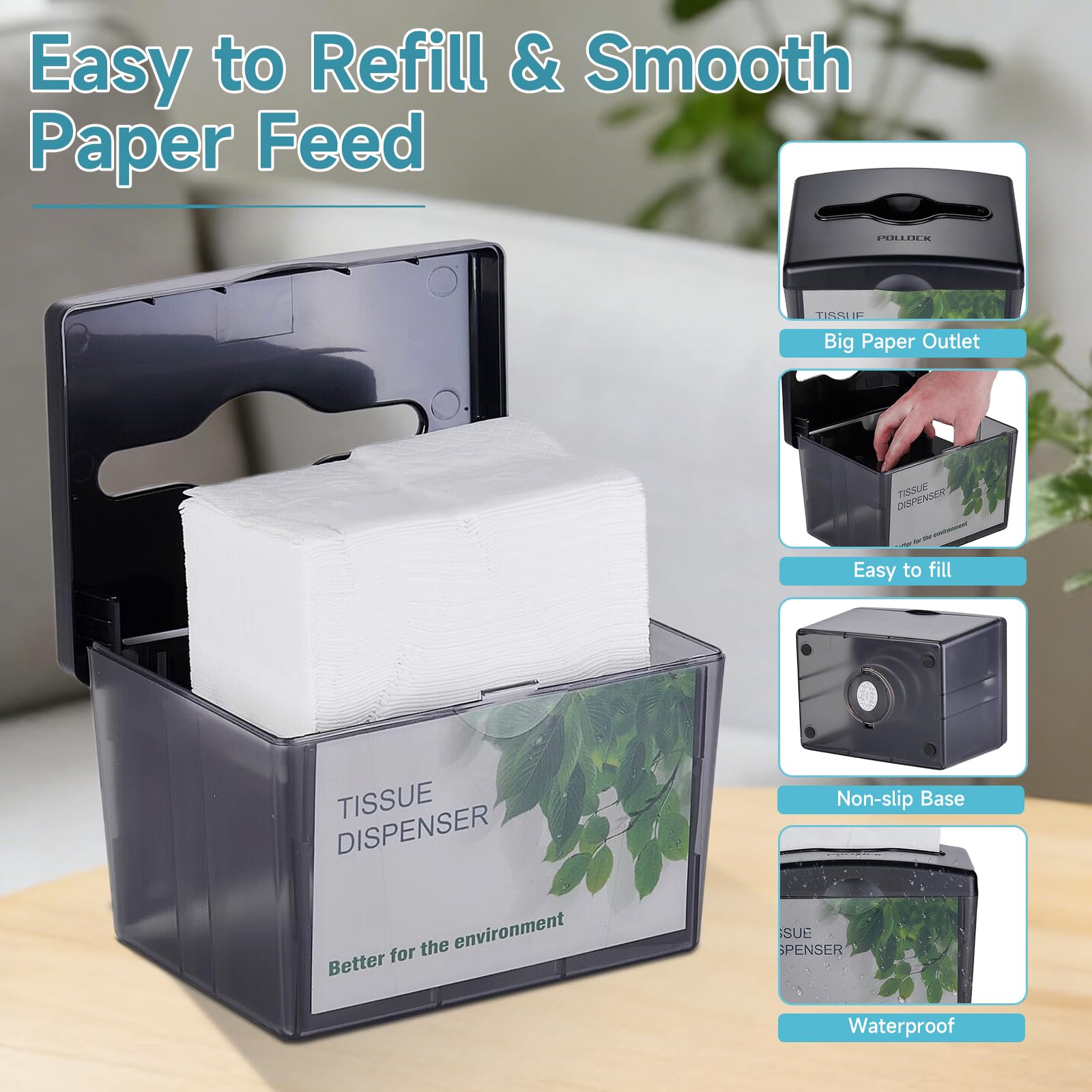 Pollock Countertop Napkin Dispenser, Multifold Paper Towel Dispenser Black