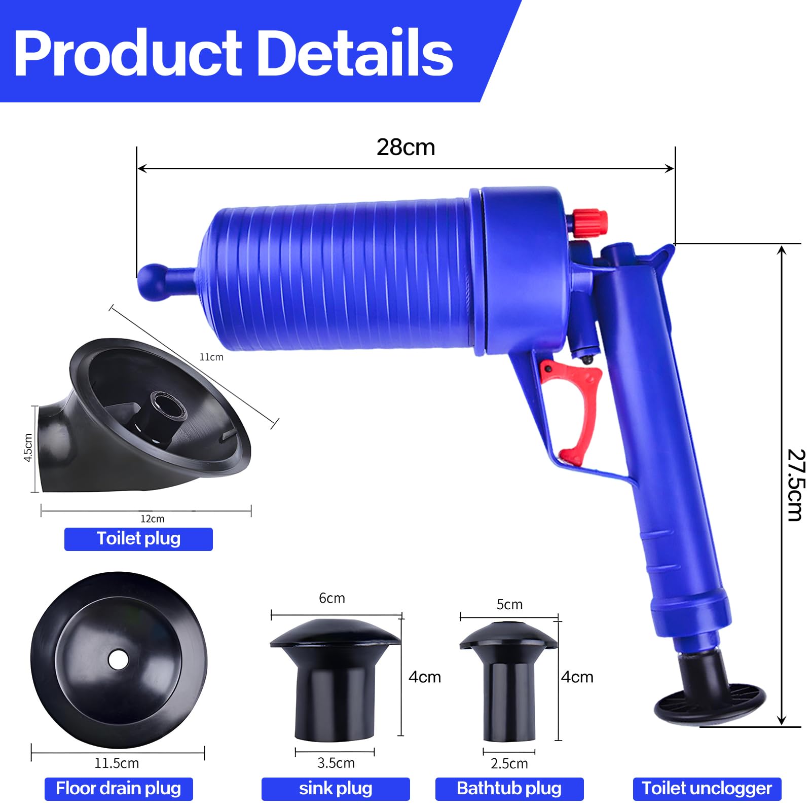 Trywise Toilet Plunger Sewer Dredge Tool, High Pressure Air Drain Pump Pipe Dredge Tools Drain Cleaning Tool Kitchen Bathtub Shower Sink Plunger（4