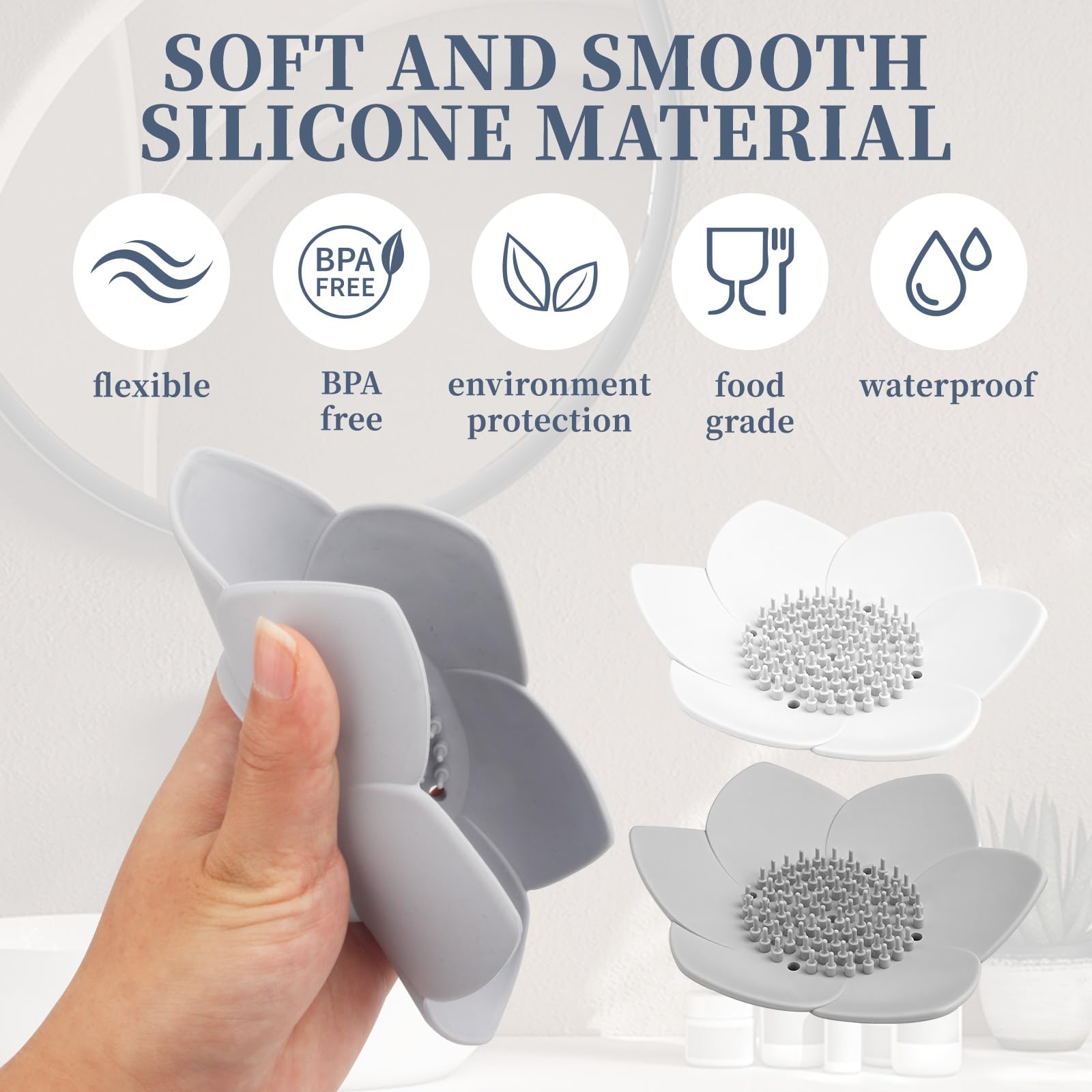 2 Pcs Lotus Shape Shower Steamer Tray, Silicone Soap Holder Non-Slip, Flower Shape Draining Soap Dishes with Drainage for Shower Non-Slip Holders
