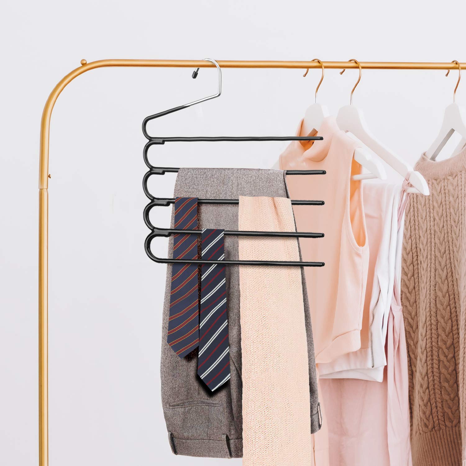 2 Pack Trouser Hangers, Multi-layer Coat Trouser Hanger Space-saving, Closet Stainless Steel Rack Space Saver