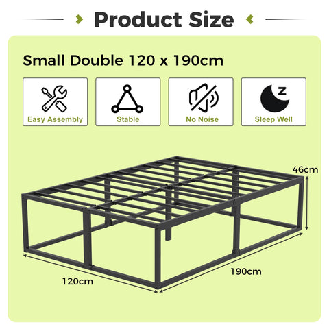 EMODA Small Double Bed Frame 4ft with Sturdy Slats Support, Black