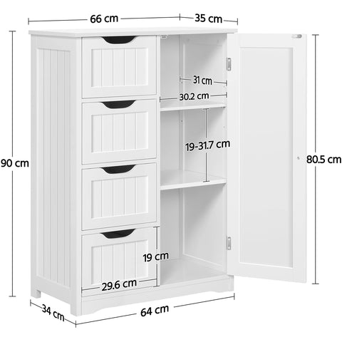 Yaheetech Large Bathroom Cabinet with 4 Drawers & Door, Adjustable Shelf