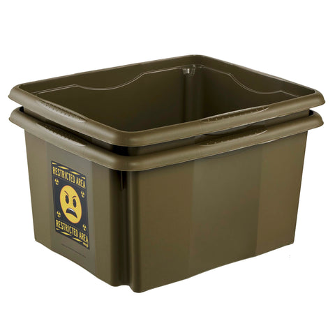keeeper karolina storage box with lid, 24 l, rotatable and stackable, Emoji Danger design, For children, olive green (Olive)