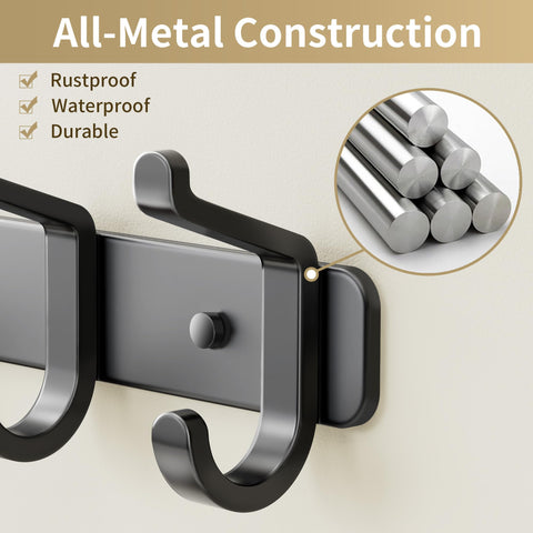 Coat Rack Wall Mount Heavy Duty, Wall Coat Hanger with Hooks, Black 2 Pack