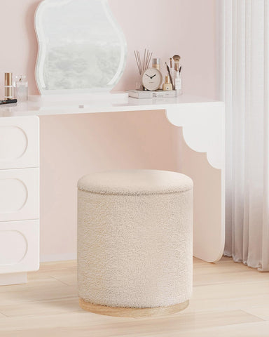 Bonlife Set of 2 Round Ottoman with Tray, Vanity Stool with Storage