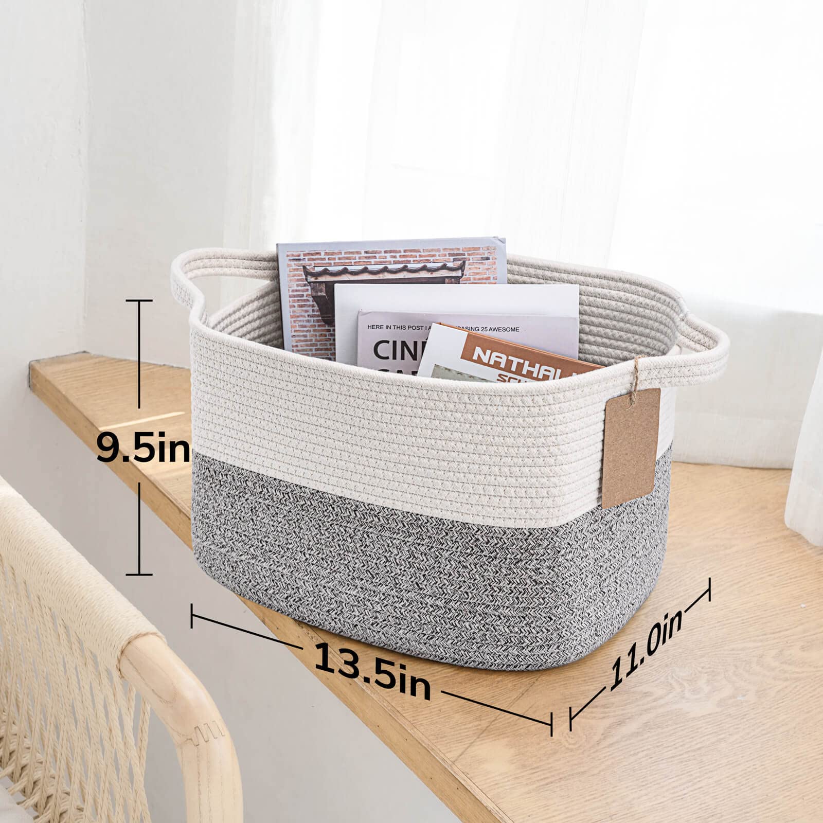 TIMEYARD 3 Pack Storage Baskets for Shelves Woven Basket with Handles