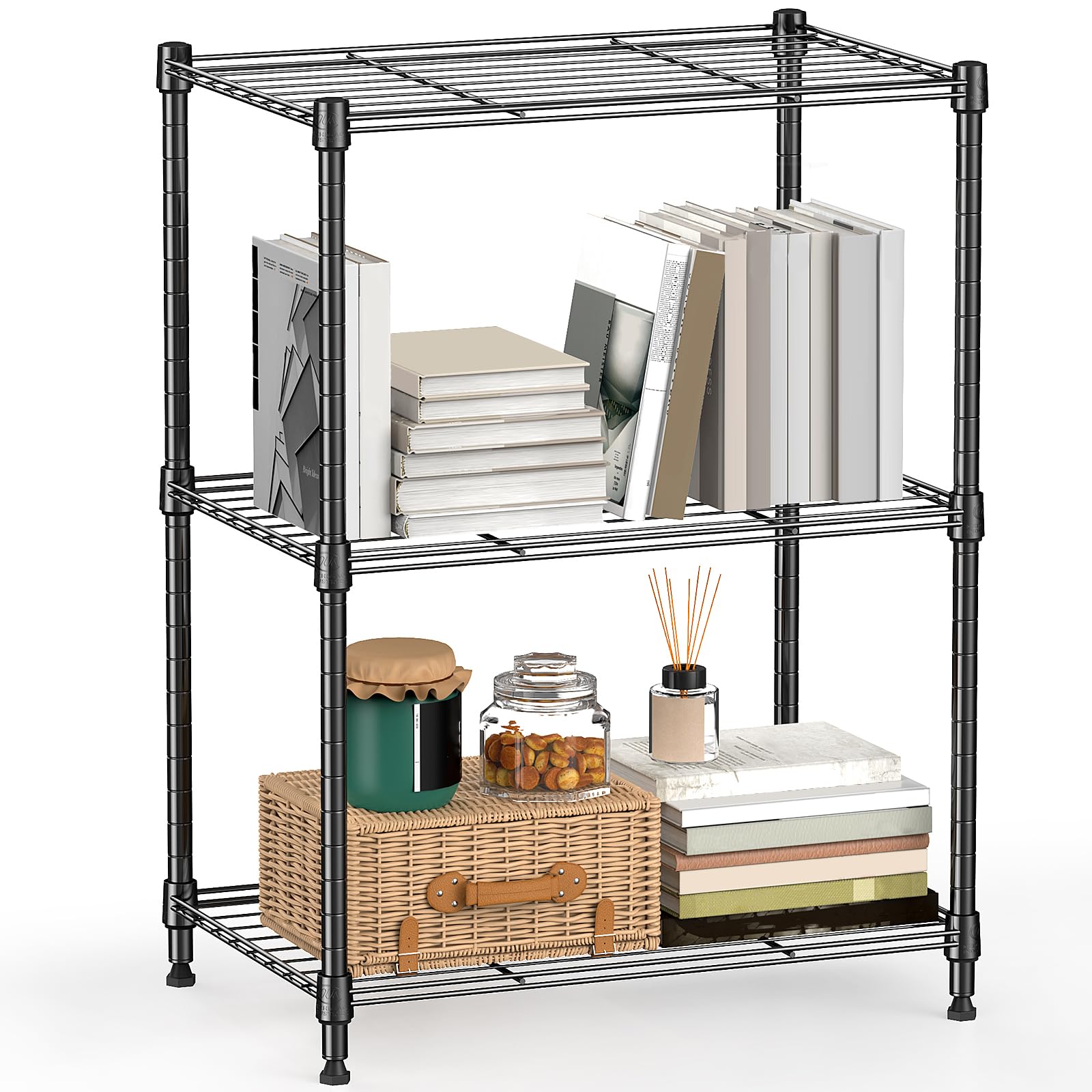 M MZG Height Adjustable Shelves,Heavy Duty Wire Pantry Shelving for Tool Sheds, Garage, and Storehouse,Metal, Grey,3 tier 30 x 45 x 67 cm