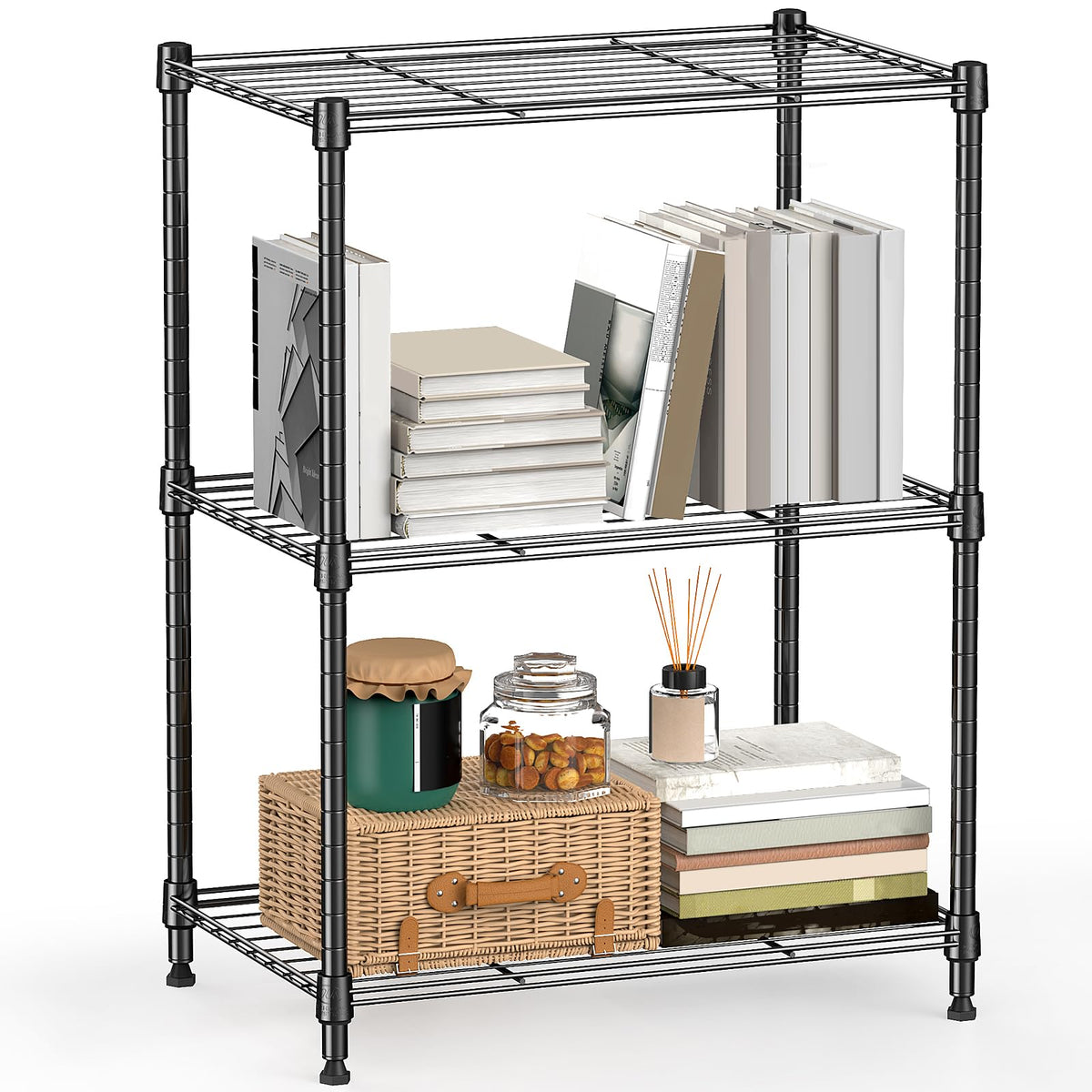 M MZG Height Adjustable Shelves,Heavy Duty Wire Pantry Shelving for Tool Sheds, Garage, and Storehouse,Metal, Grey,3 tier 30 x 45 x 67 cm