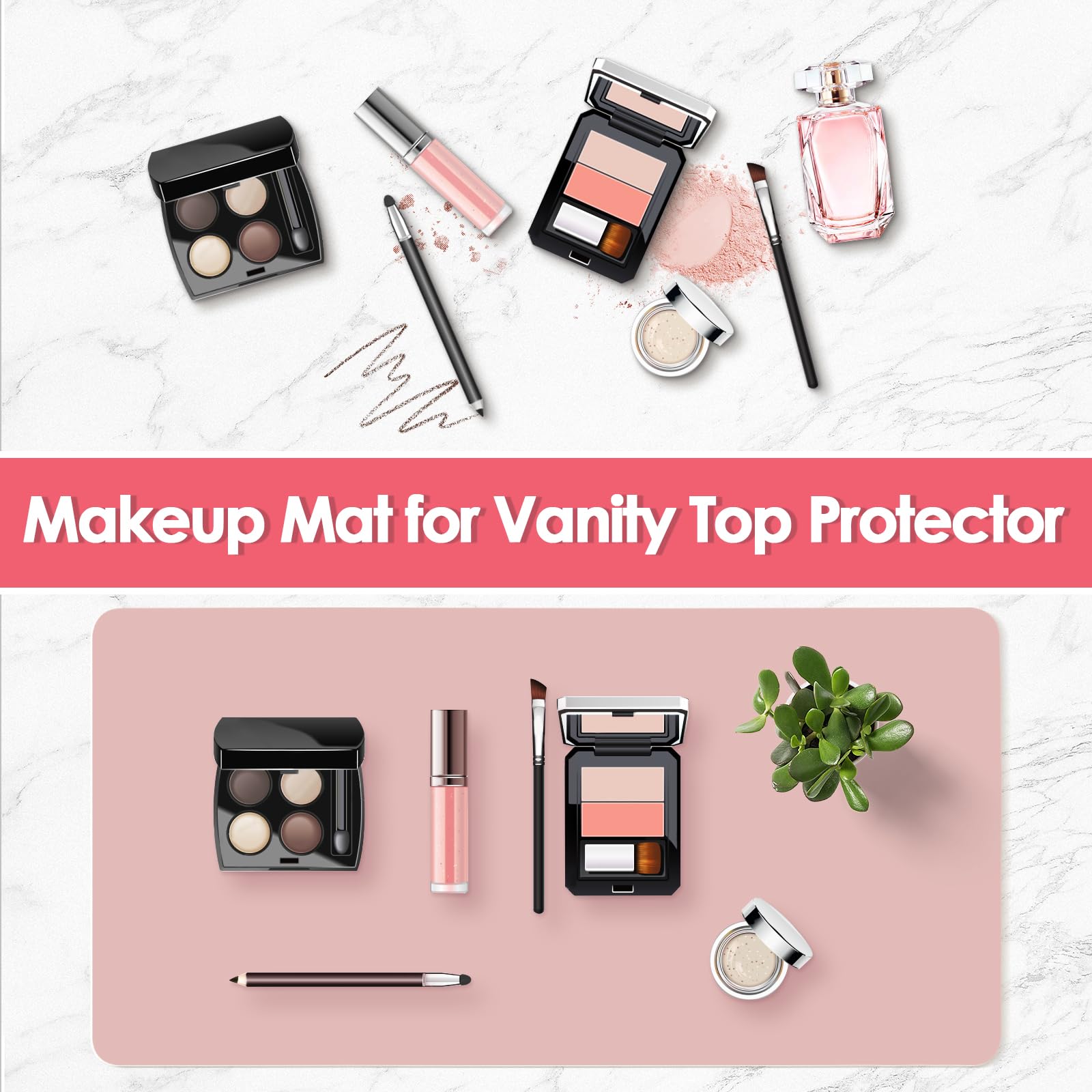Dressing Table Mat Protector for Makeup Vanity, 60x30cm, Pink and Silver