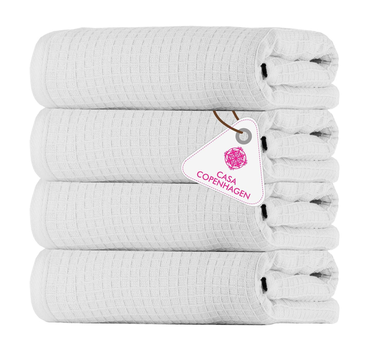 CASA COPENHAGEN Waffle 4-piece bath towel set – White, 70x140 cm, Egyptian cotton, designed in Denmark, for bathroom, kitchen & shower