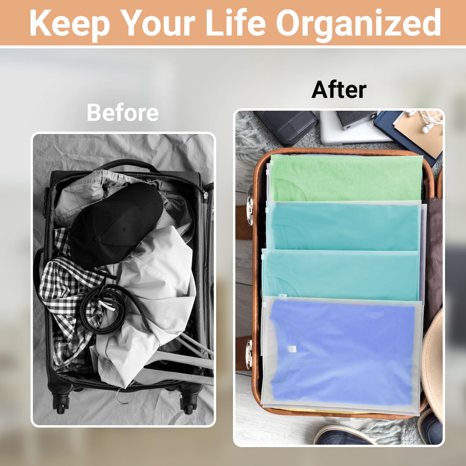 Svaldo Ziplock Bags for Clothes, 50Pcs 25 * 35cm Frosted Clothes Packing Bags, Waterproof and Moth Proof, for Toys, Shoes