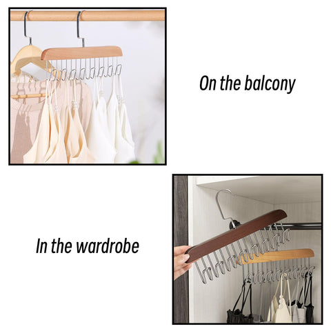 Wooden Belt Hanger 2 Pack, Non Slip Bra Hangers(Brown)