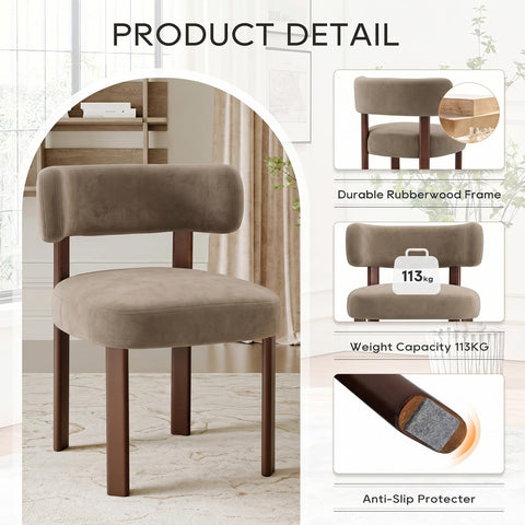 COLAMY Wooden Dining Chairs Set of 4, Velvet Fabric Chairs for Dining Room with Open Curved Backrest and Thick Seat Cushion