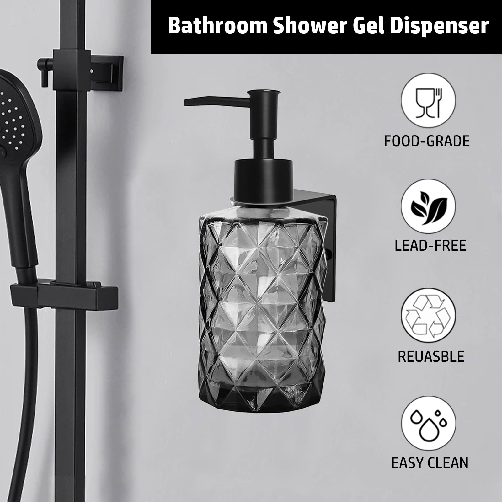 GKSCXEXE Wall Mounted Soap Dispenser, 330ml Glass Black Soap Dispenser