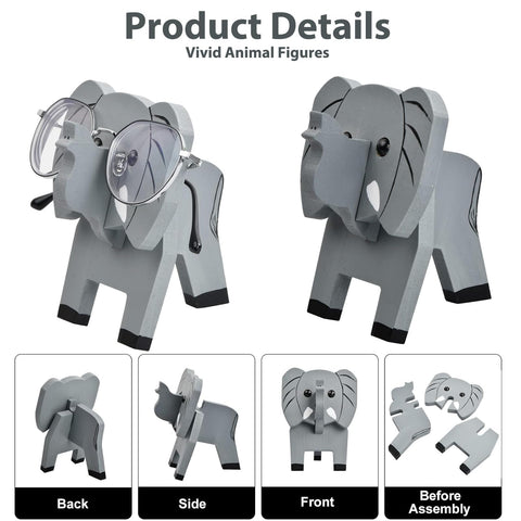 BRIOTA Elephant Shaped Glasses Holder, Animals Glasses Stand, 3D Puzzle Eye Glasses Holder Stand, Wooden Spectacle Holder
