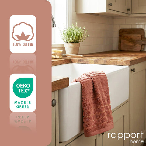 Rapport Home 2-Pack Linear Hand Towels | 50x85cm 100% Cotton 500GSM | Absorbent & Soft Bathroom Towel Set | Oeko-Tex Certified | Rose Red