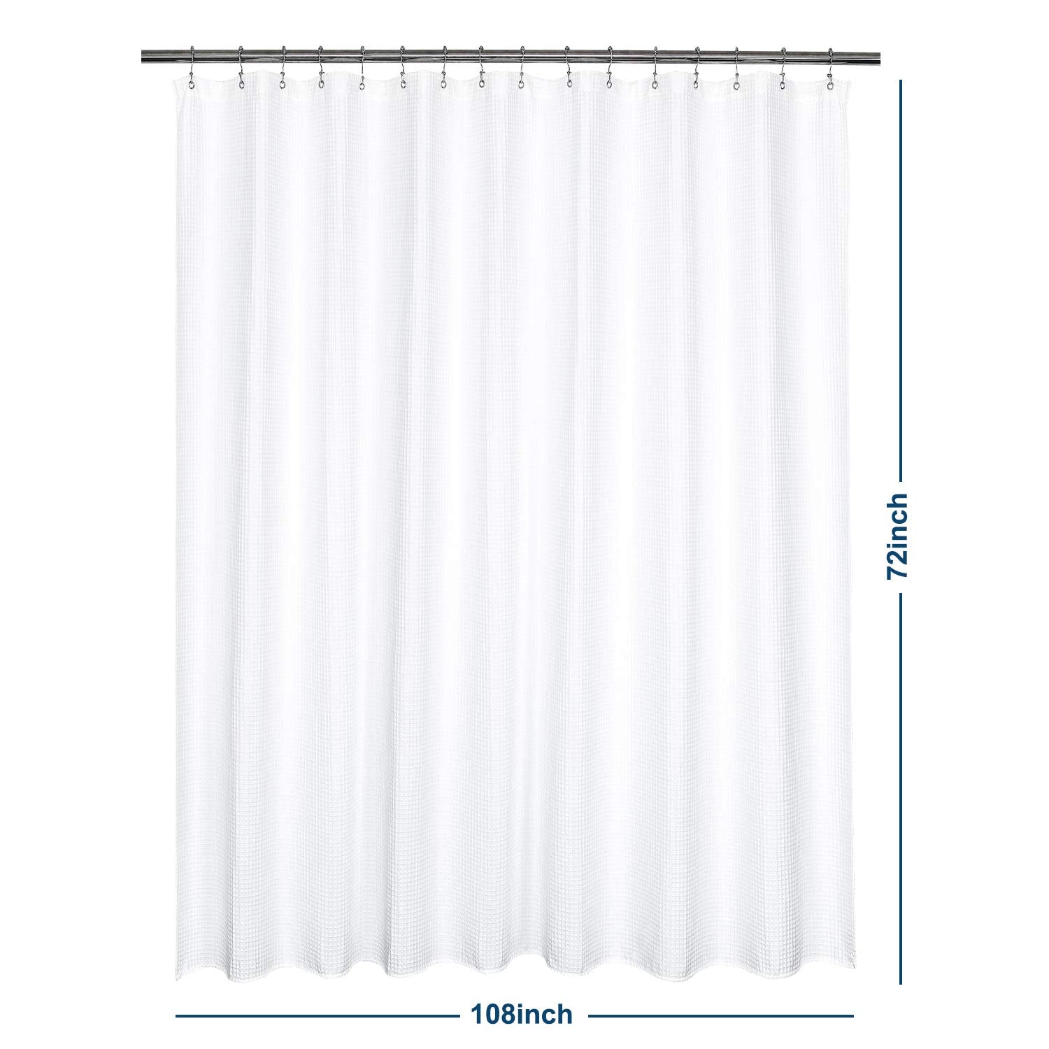 Barossa Design Cotton Blend Shower Curtain Extra Wide 108 Inch - Honeycomb Waffle Weave, Hotel Luxury & Spa, Heavy Weight Fabric, Washable - White