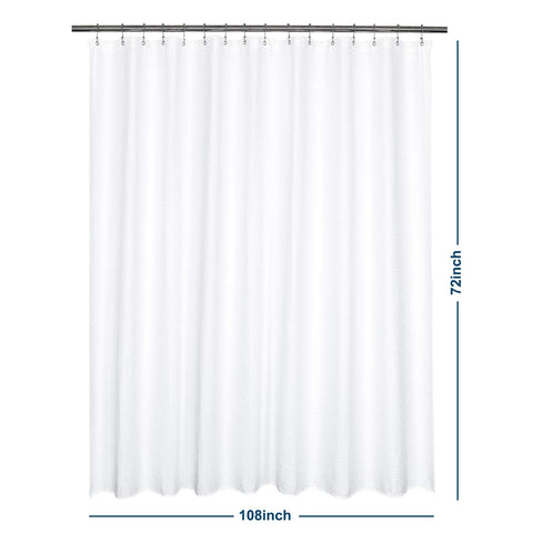 Barossa Design Cotton Blend Shower Curtain Extra Wide 108 Inch - Honeycomb Waffle Weave, Hotel Luxury & Spa, Heavy Weight Fabric, Washable - White